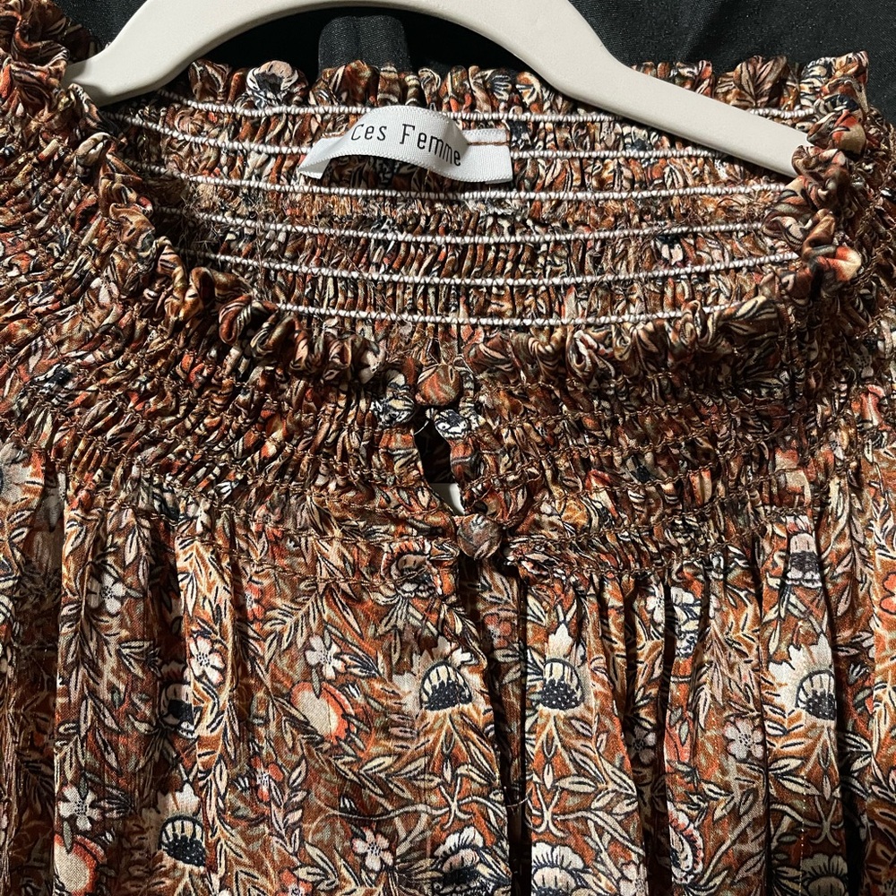 Ces Femme Floral Smocked Blouse - Brown and Black